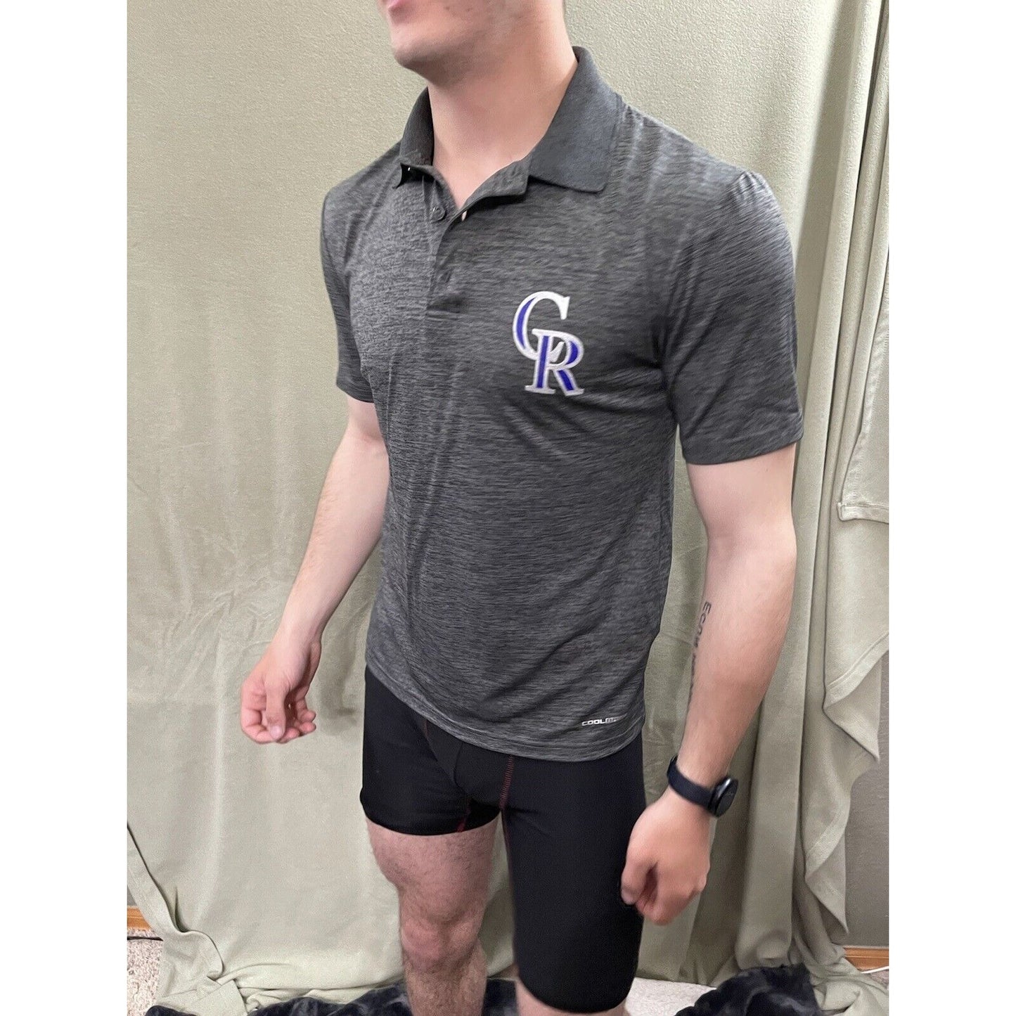 MLB Colorado Rockies Gray Polo Genuine Small Short Sleeve Majestic Cool Base