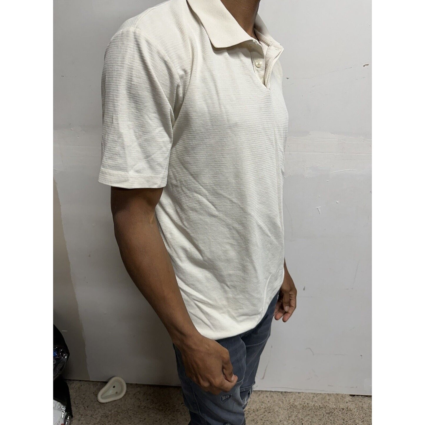 Men’s Large Cream Colored Crazy Horse Short Sleeve Polo Shirt
