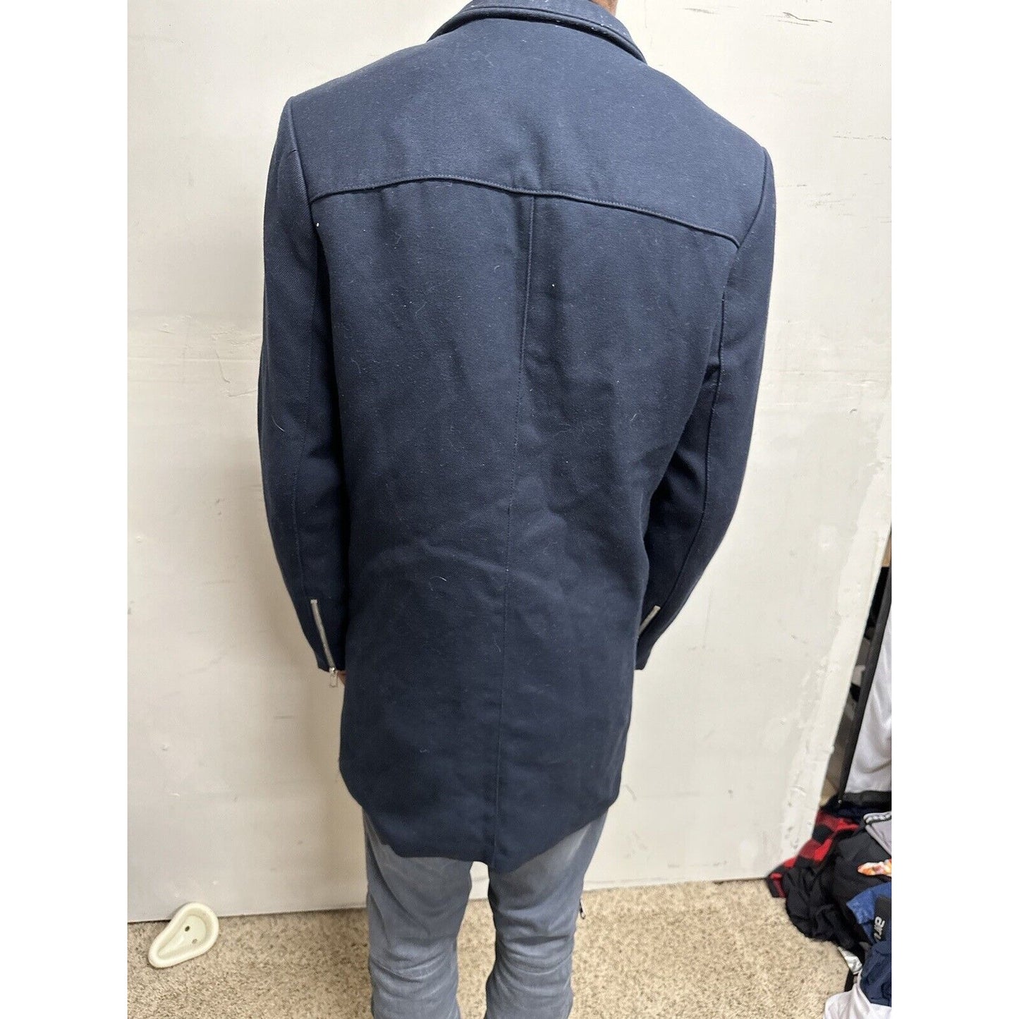 Men’s Dark Blue H&M 38R Zip Up And Snap Jacket Poly & Viscose