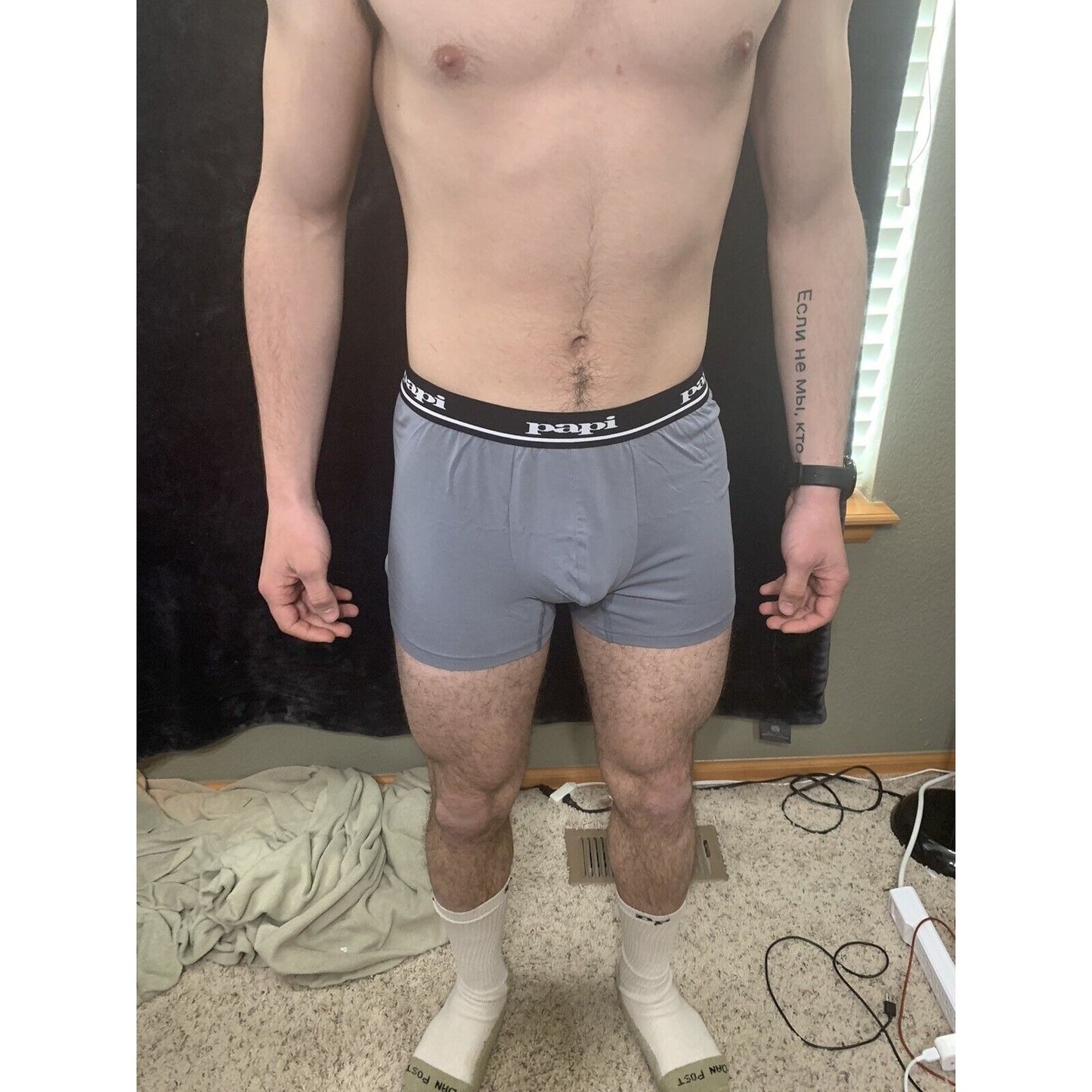 Men’s Papi Medium Boxer Briefs Gray International 5% Spandex Black/white Band