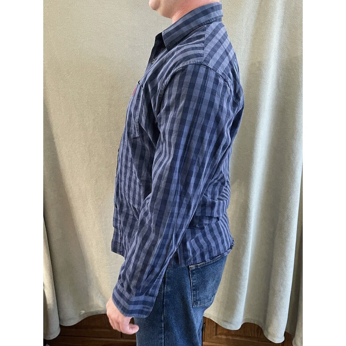 US Polo Assn men long slv Plaid BLUE Button-Front SHIRT stretch cotton