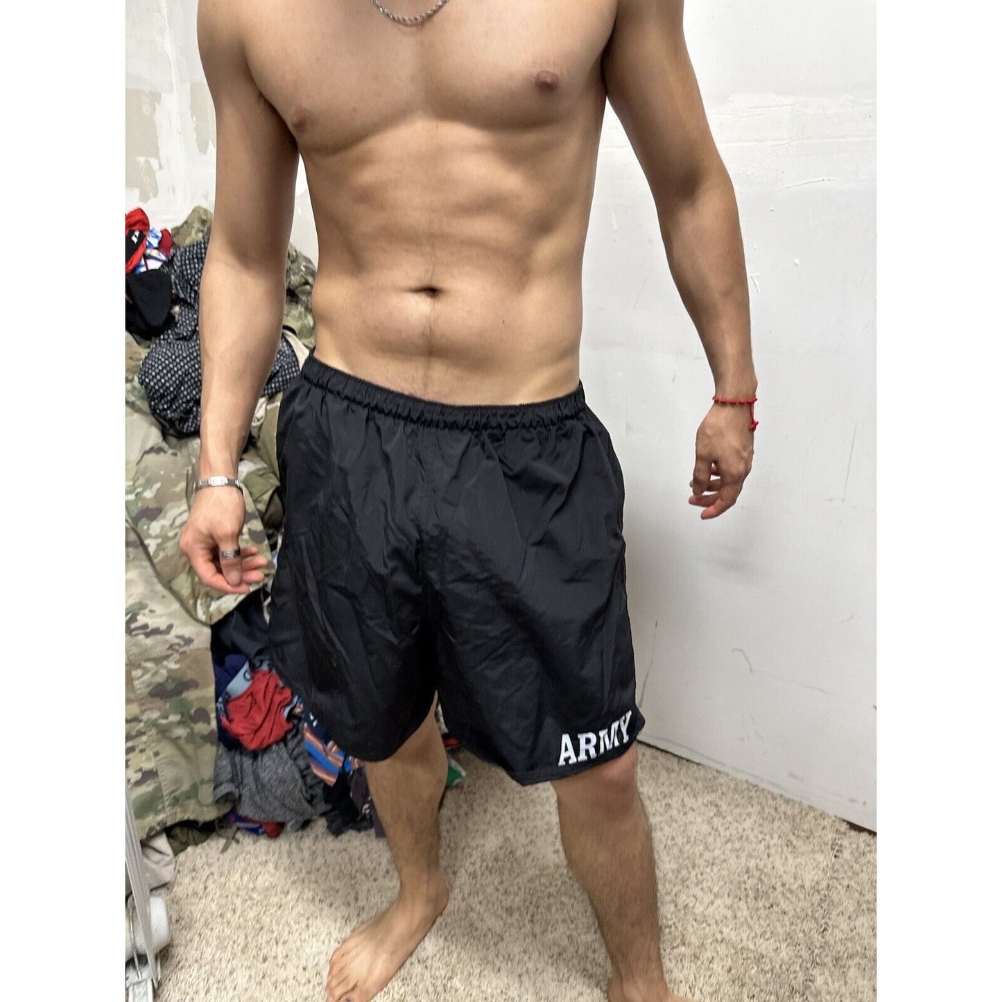 Men’s Army PT Shorts Vintage Black With Silver Reflective Logo Uniform Multi