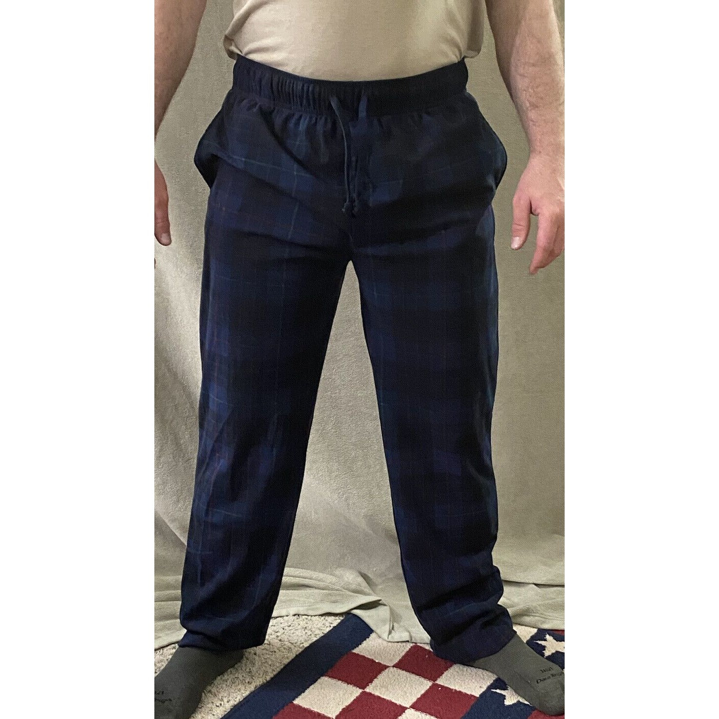 Nautica Sleepwear Men’s Medium Dark Blue Plaid Lounge Polyester Pajama Pants
