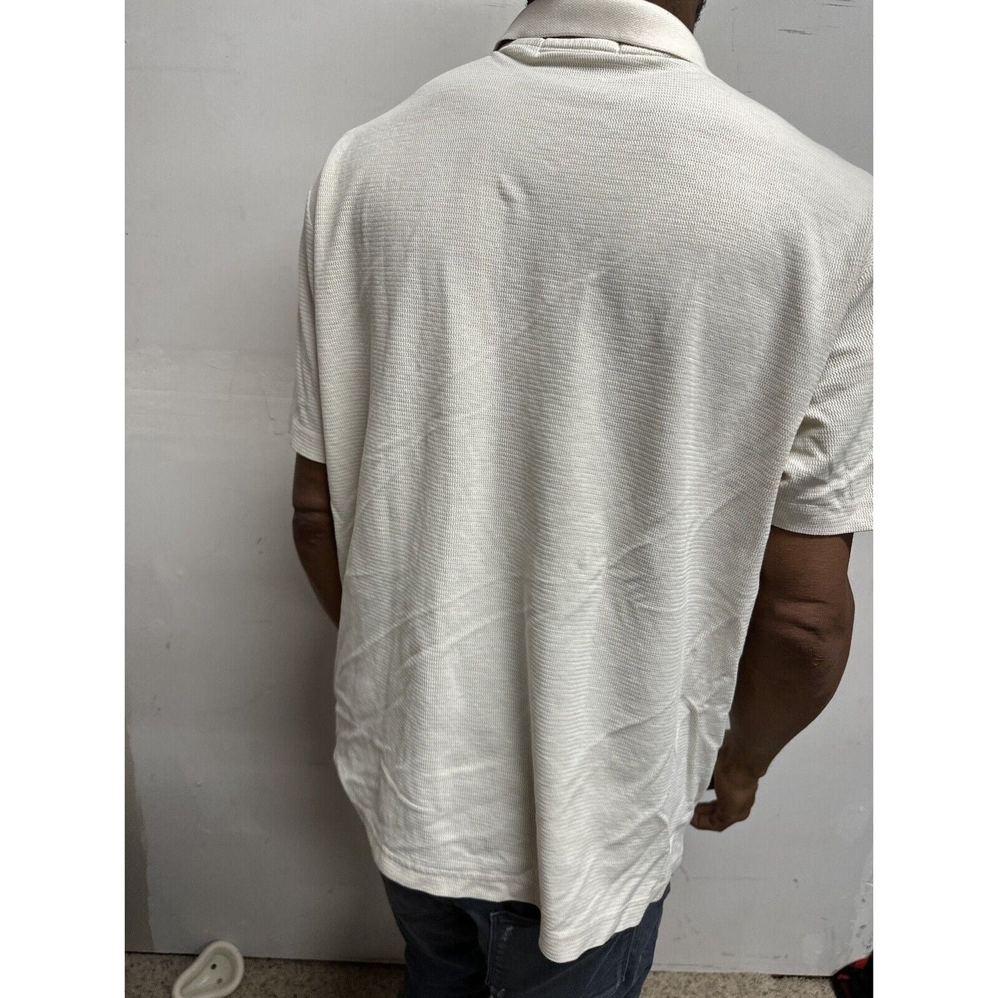Men’s Large Cream Colored Crazy Horse Short Sleeve Polo Shirt