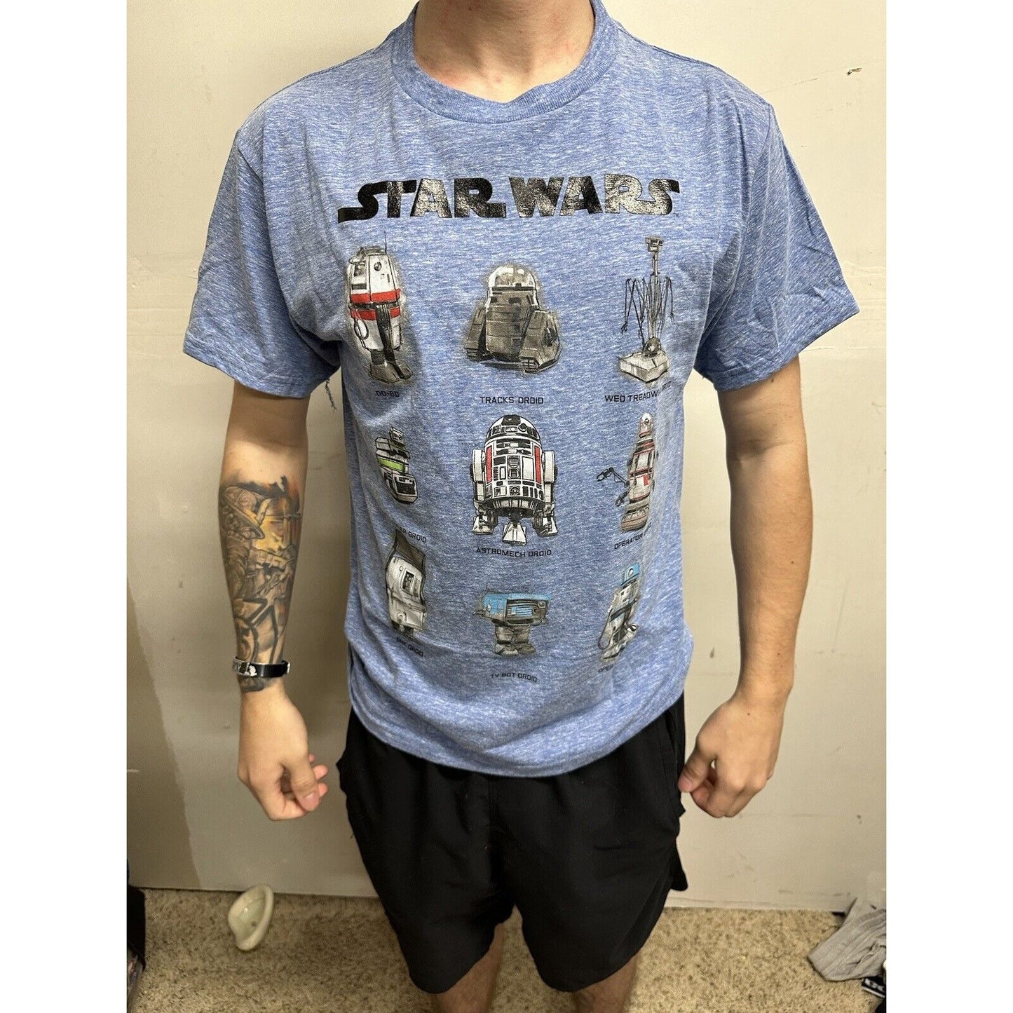 Star Wars Men’s Blue Tshirt Large Droids