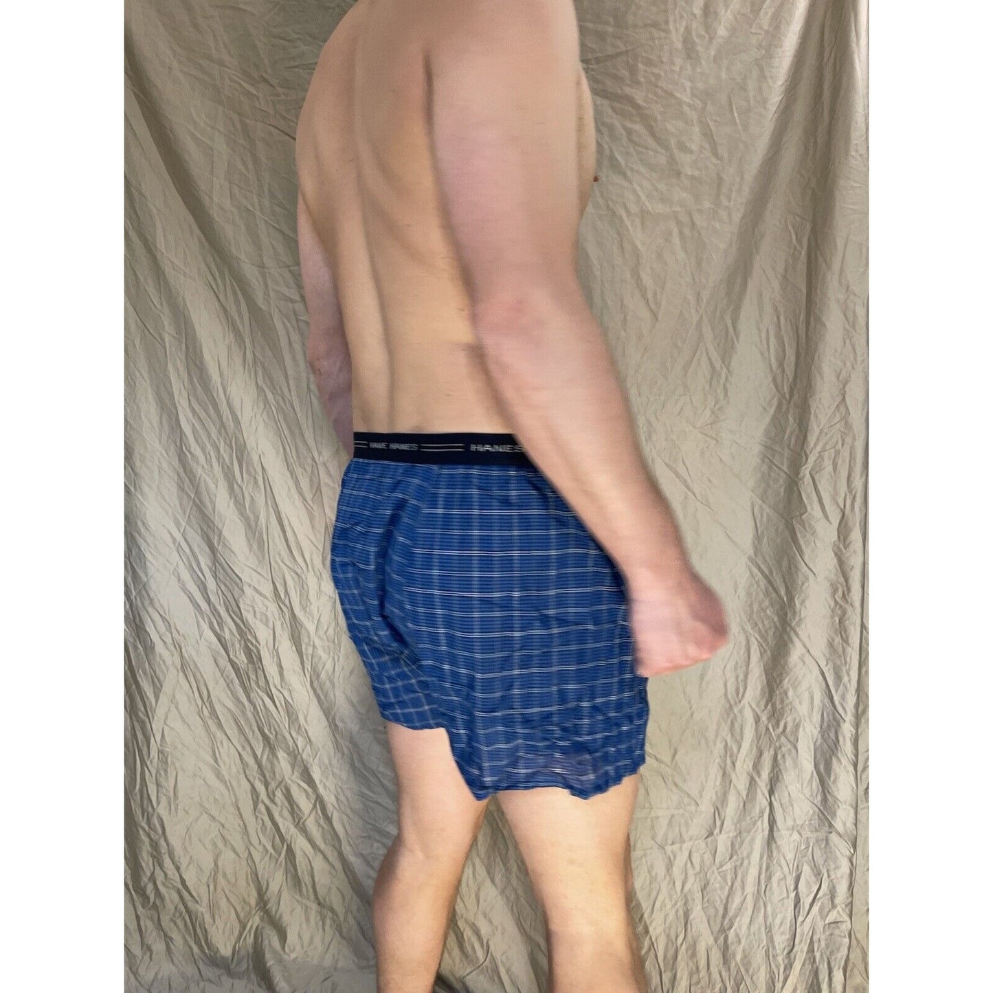 men's hanes comfort flex large blue plaid boxer shorts