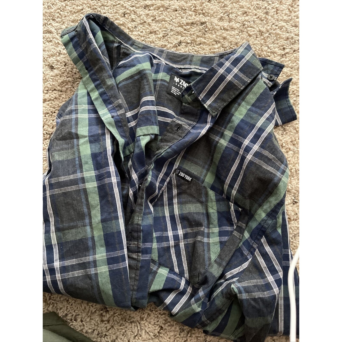 Zoo York Unbreakable Plaid Button-Front Shirt L M Green Blue Men's $30 MSRP