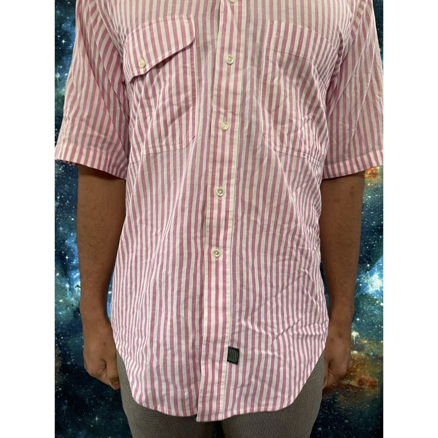 Men’s Resilio sport short sleeve pink striped medium button up shirt