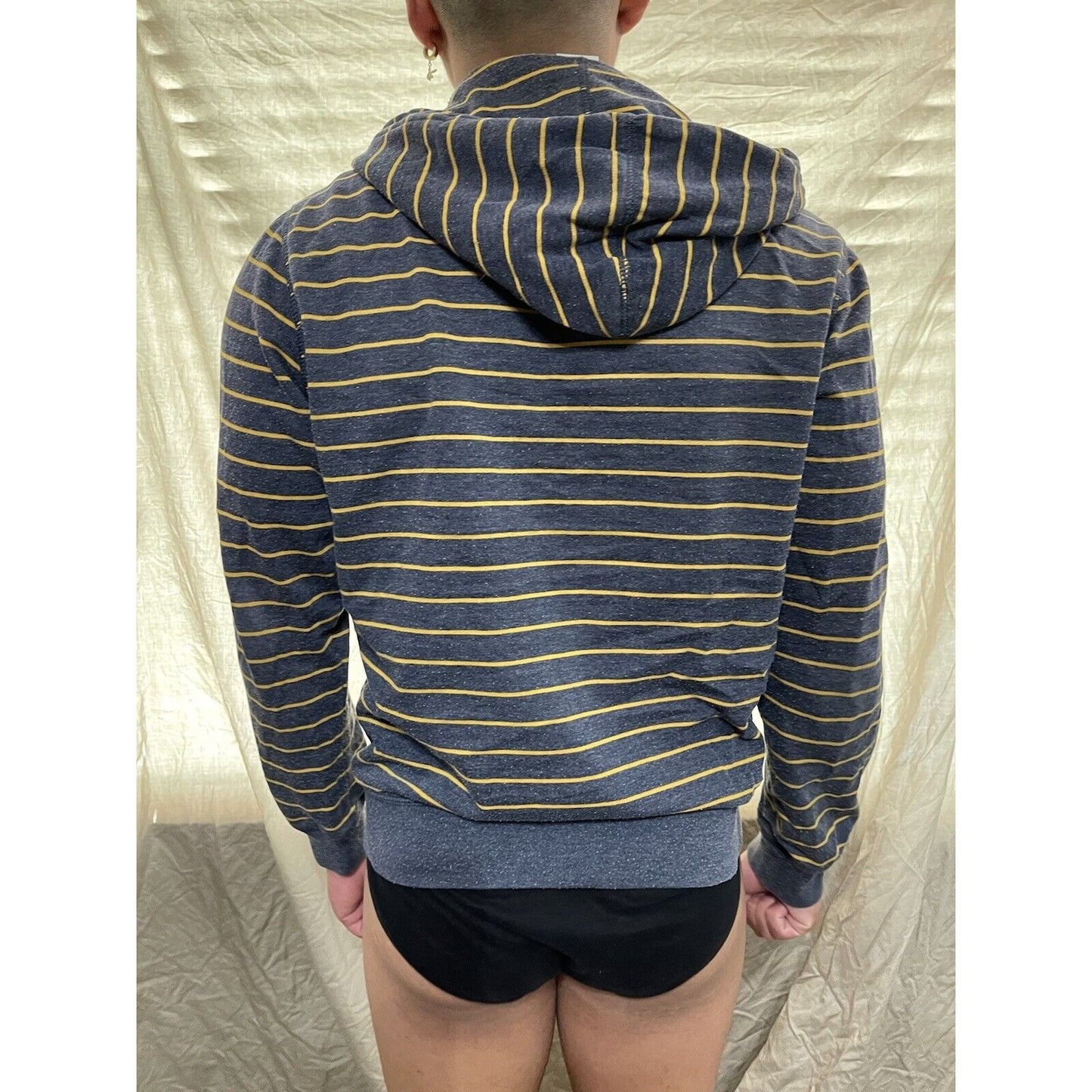 men's old navy small full zip hoodie bluish Gray With yellow stripes