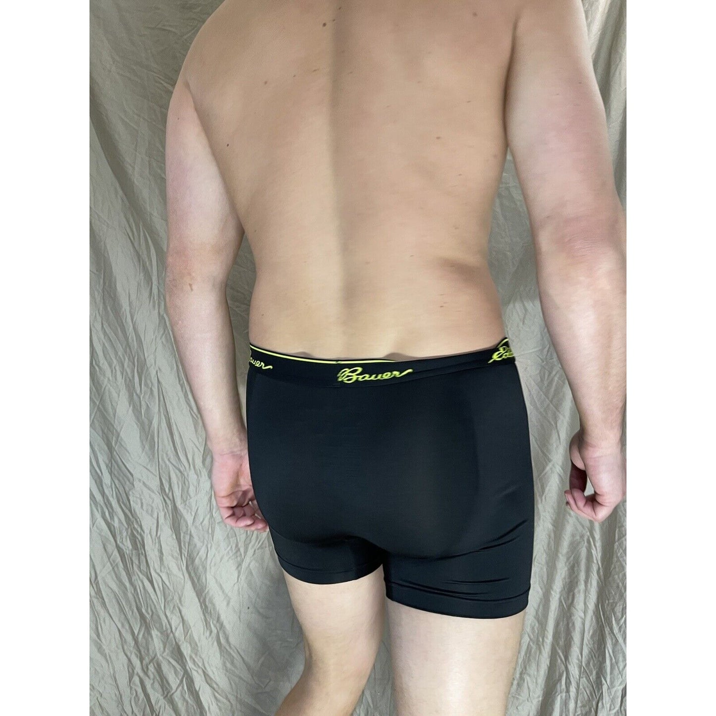 men's eddie bauer medium compression shorts 8% spandex Black With Yellow Band