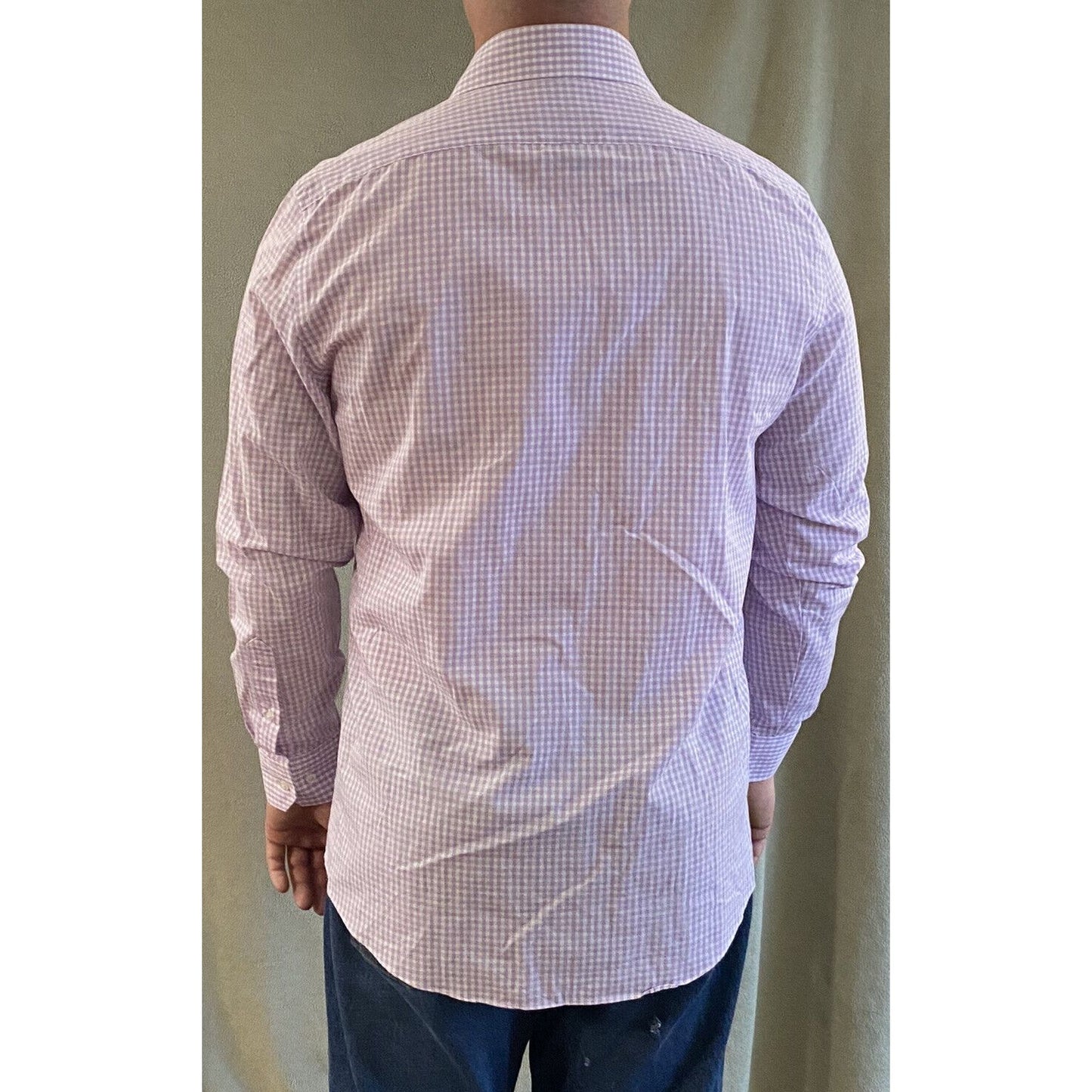 Stafford Travel Easy-care Broadcloth Mens Sz 16 Lilac Plaid Checks Long Sleeves