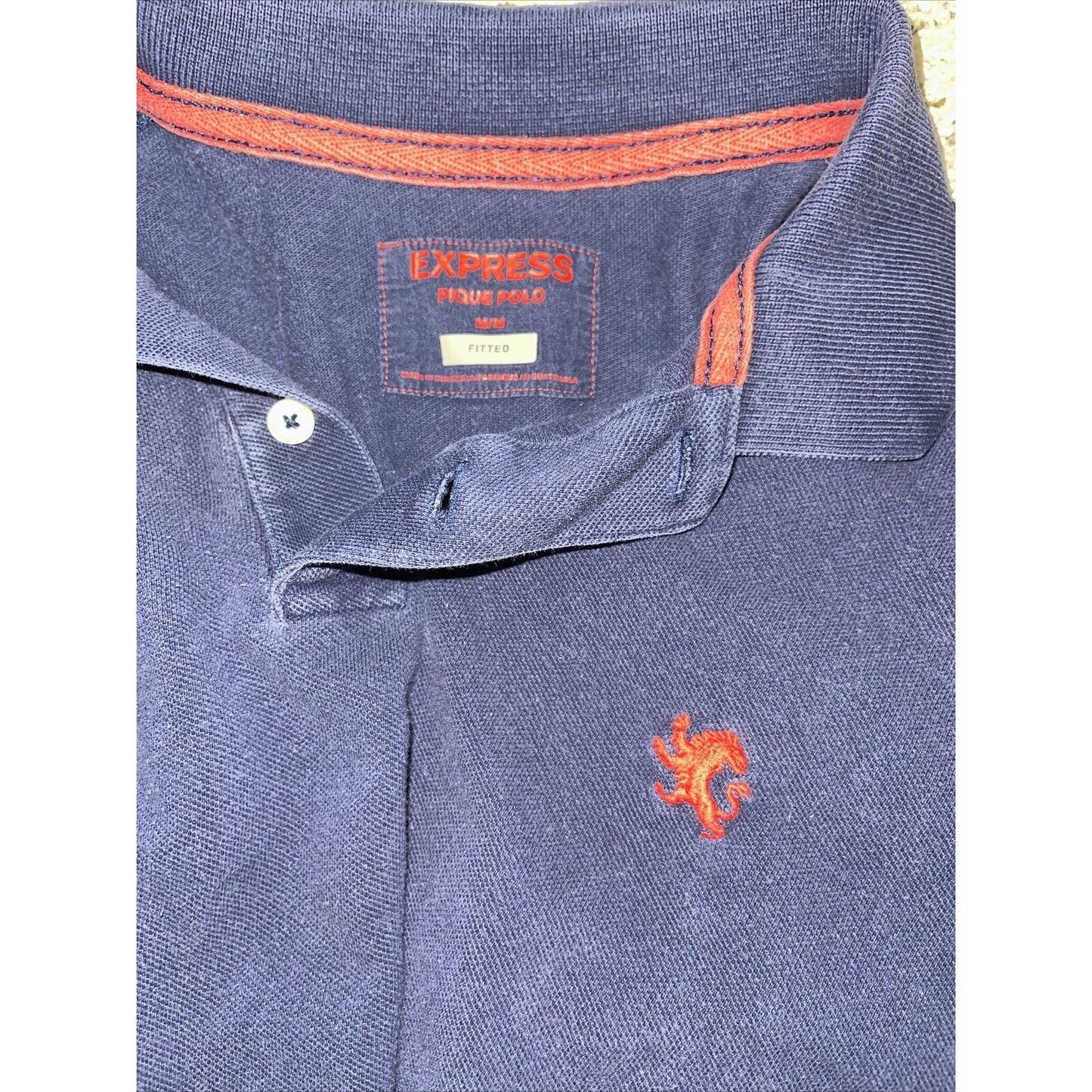 Express Men’s Medium Navy Blue Muscle Fitted Cotton Pique Polo Shirt