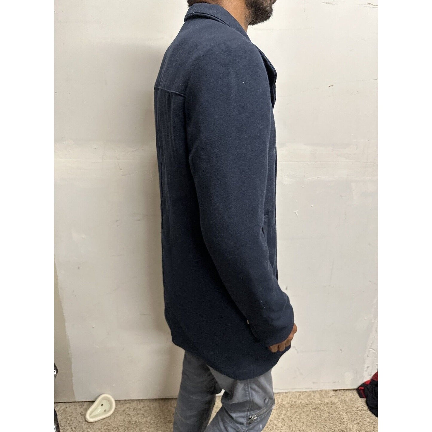 Men’s Dark Blue H&M 38R Zip Up And Snap Jacket Poly & Viscose