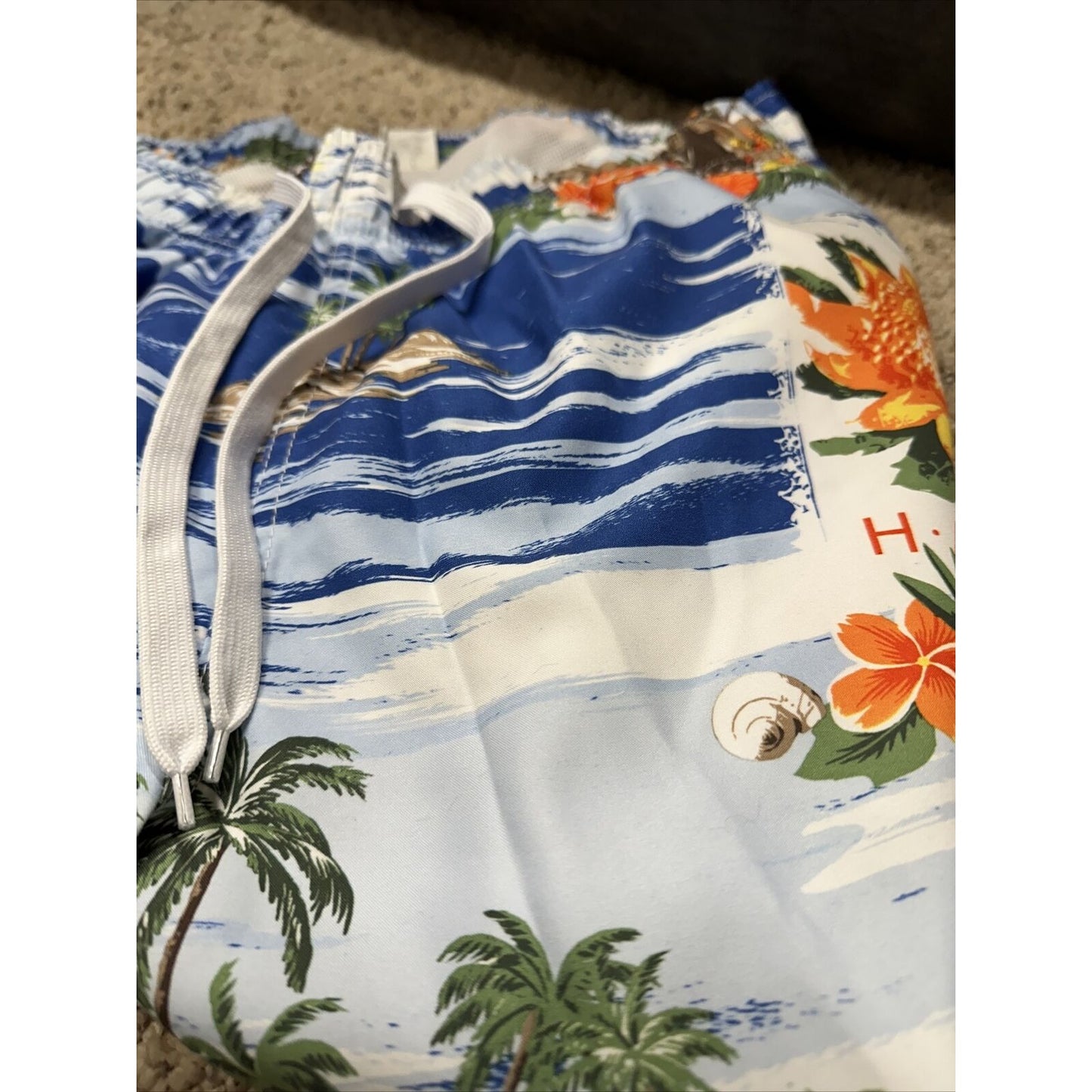 men’s merona medium hawaii bathing suit swim trunks blue