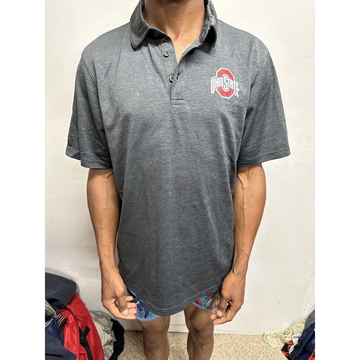 Men’s Gray Top Of The World Ohio State Polo Shirt Large