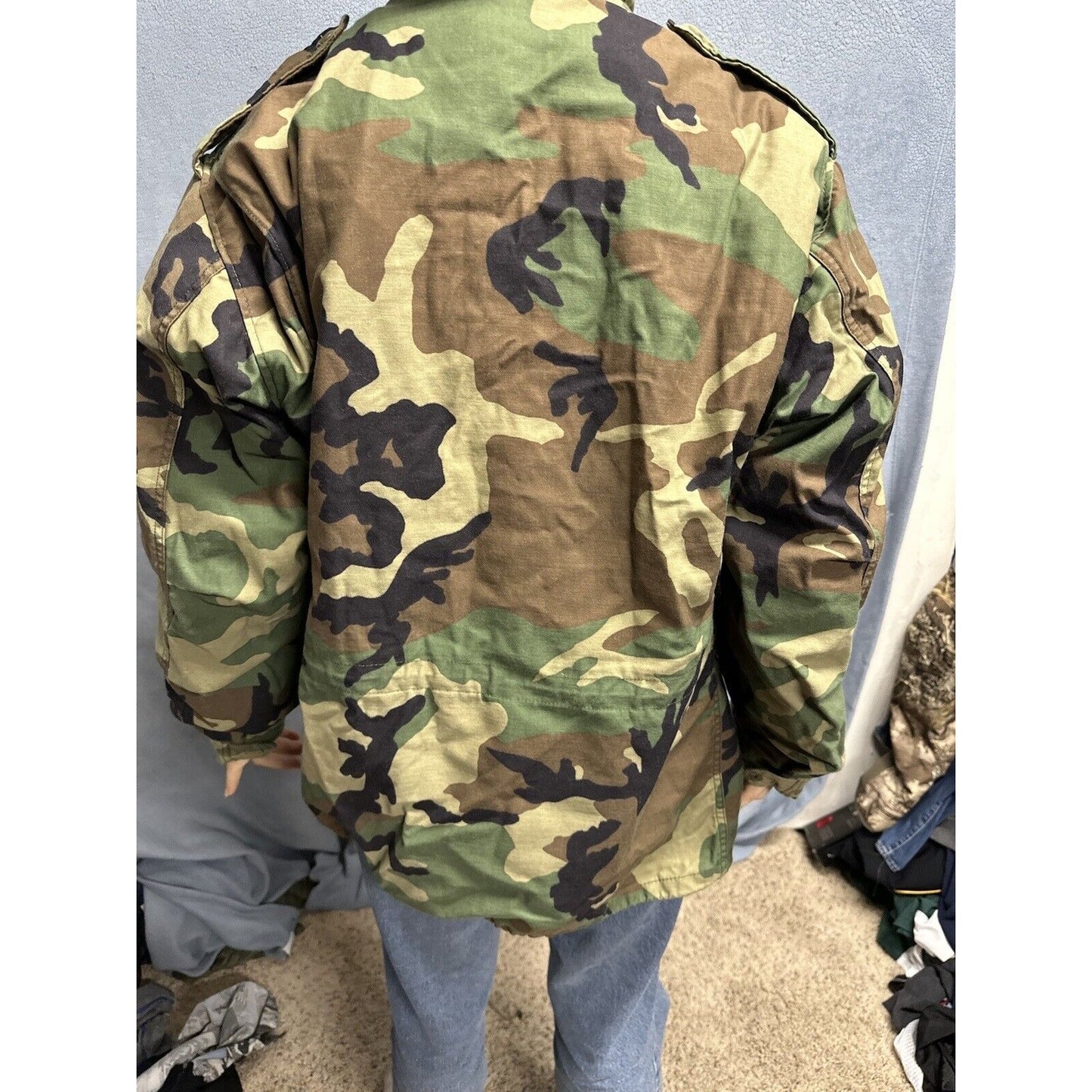Men’s Large Regular Vintage BDU Uniform Cold Weather Field Jacket Woodland Camo
