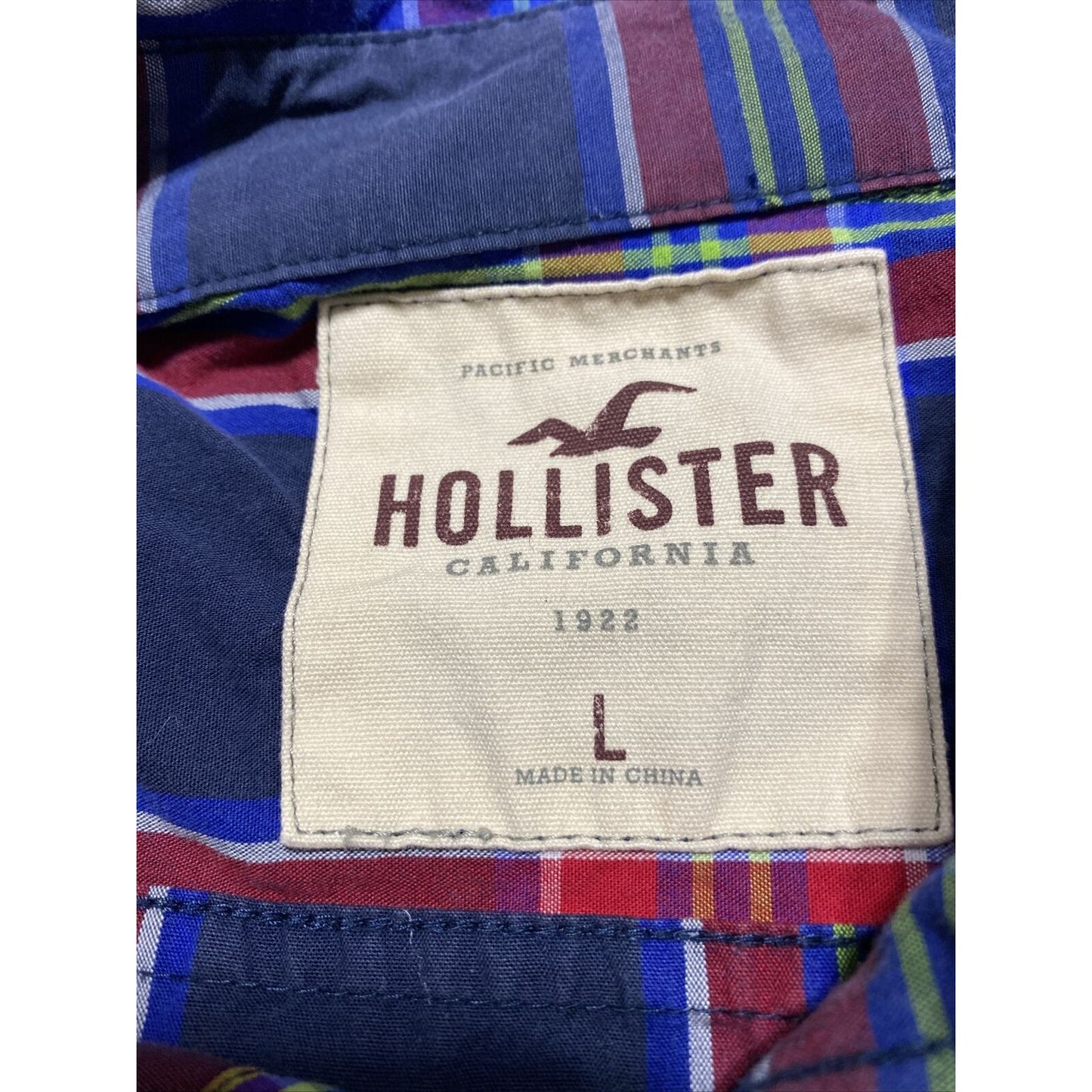 Hollister Men’s Large Blue Red Plaid Cotton Button-down Long Sleeves