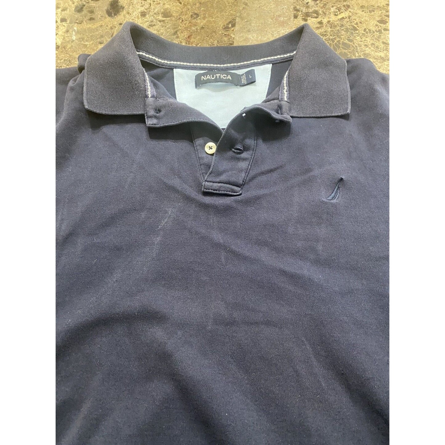 NAUTICA Navy Blue 100% Cotton Polo Short Sleeves Shirt Men’s Large