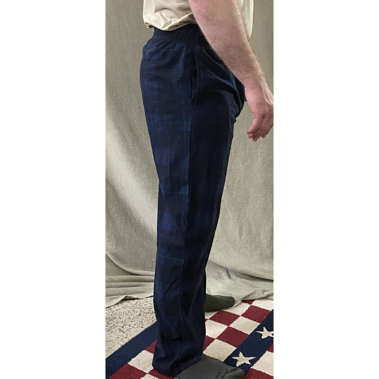 Nautica Sleepwear Men’s Medium Dark Blue Plaid Lounge Polyester Pajama Pants