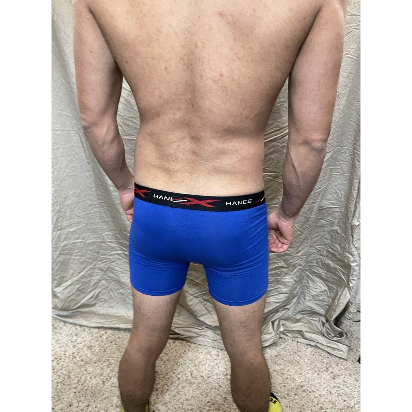 boy's teen large hanes x-temp blue and red compression boxer shorts
