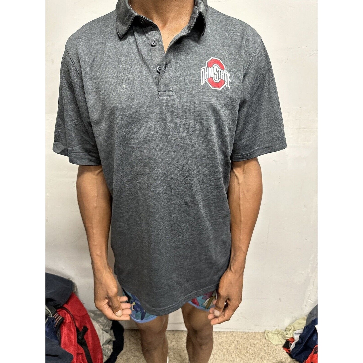 Men’s Gray Top Of The World Ohio State Polo Shirt Large