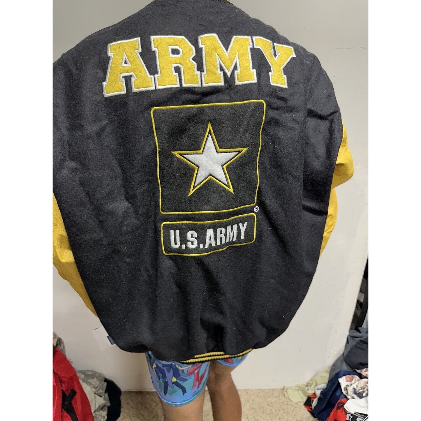 Men’s 2XL JWM Us Army Varsity Style Leather Wool Snap Up Jacket