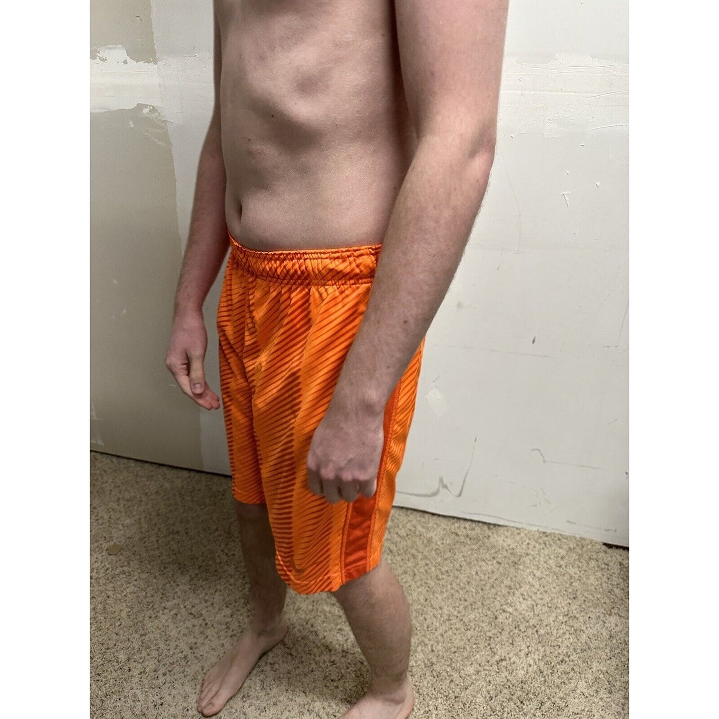 men’s nike dri-fit small neon orange shorts