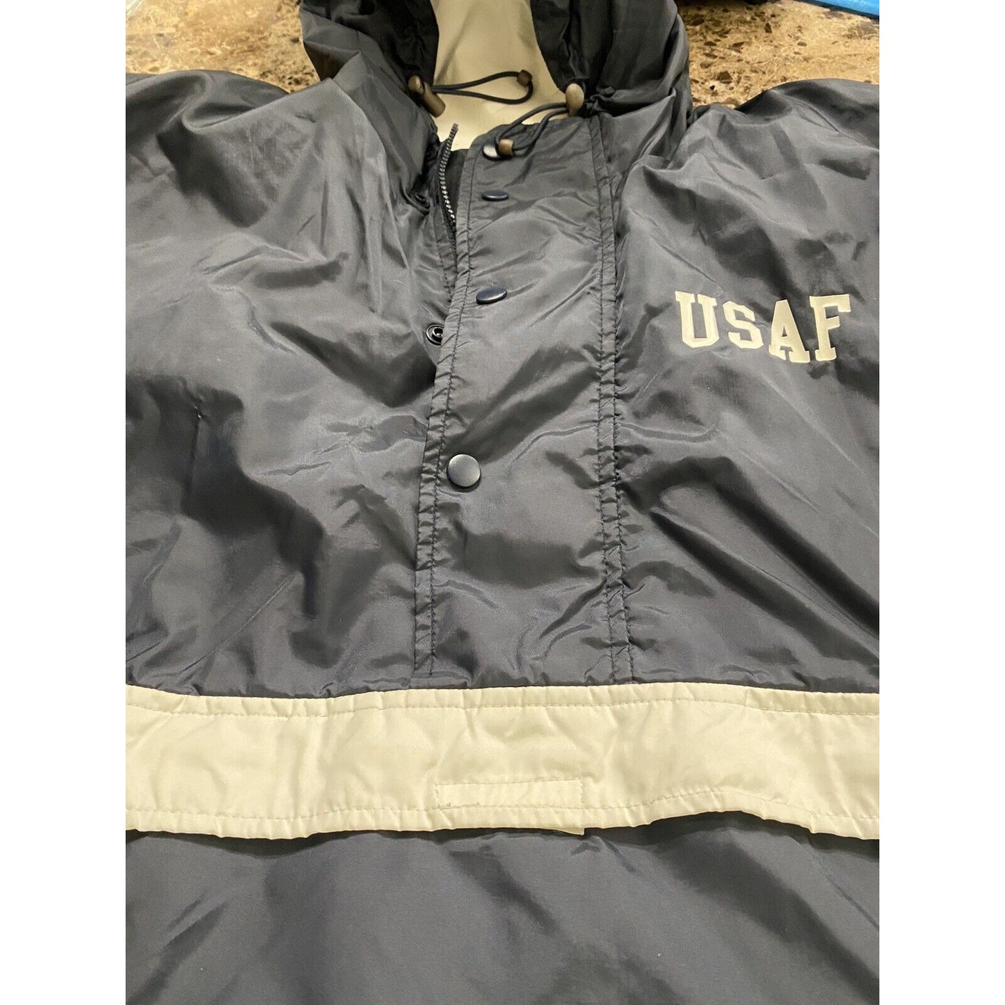 US AIR FORCE Holloway Men’s Large Windbreaker Navy Blue Jacket w/ White Stripe