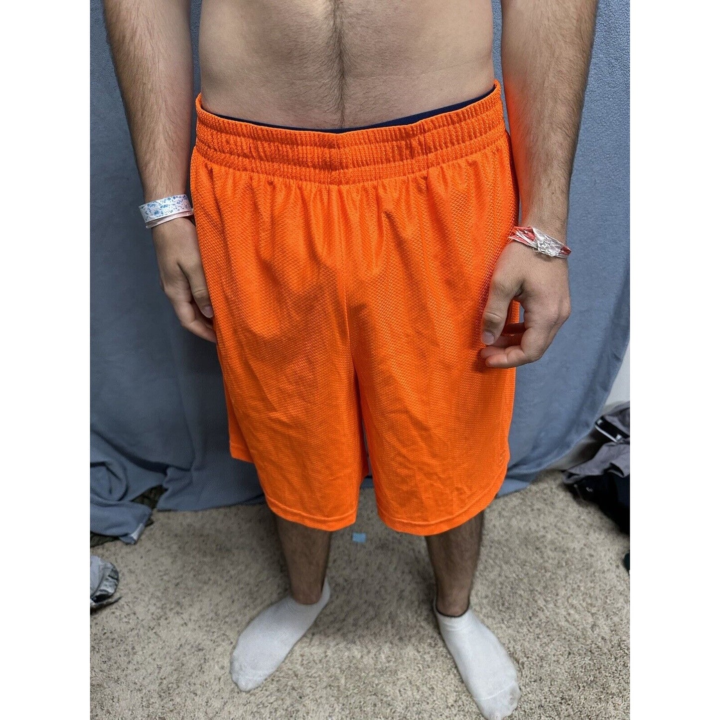 Men’s Neon Orange Starter Medium Athletic Shorts With Pockets