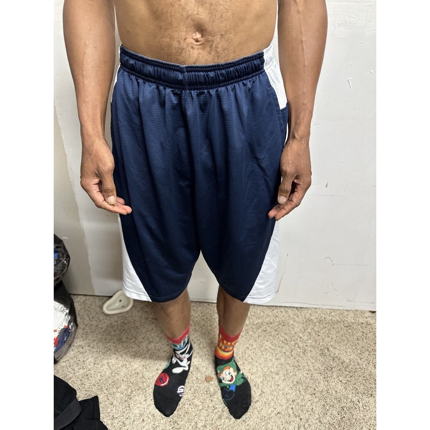 Men’s Nike Dri Fit Large Athletic Shorts Dri-fit Blue White With Pockets