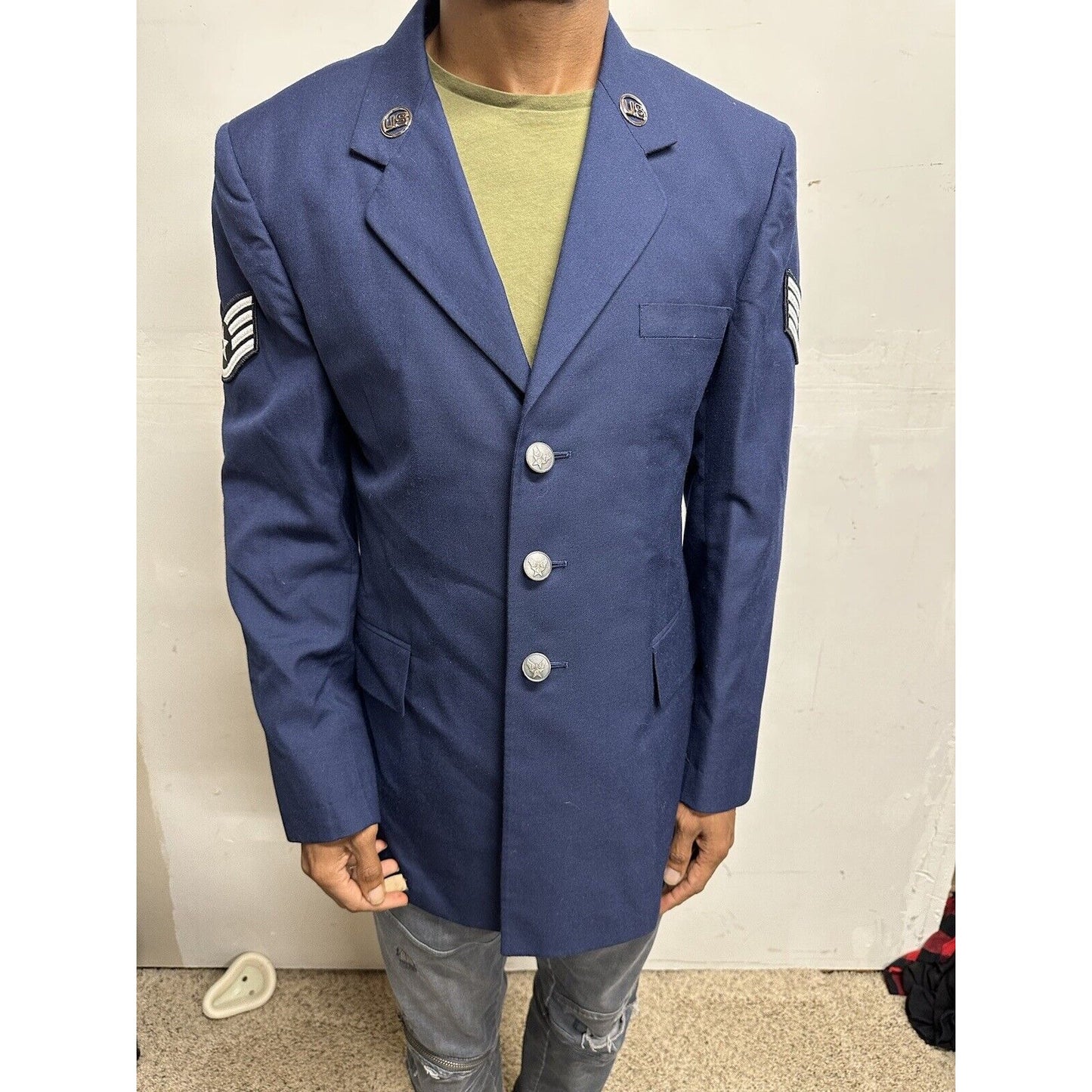 Men’s 40R Coat Uniform Air Force Blue Jacket Staff Sergeant Rank US Insignia