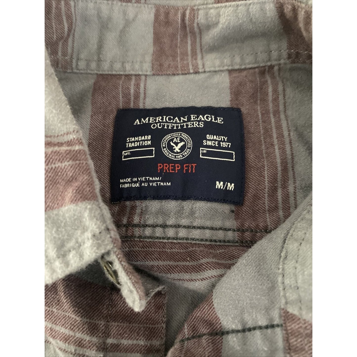 American Eagle Outfitters Men’s Medium Red Gray Stripes Prep Fit Long Sleeves