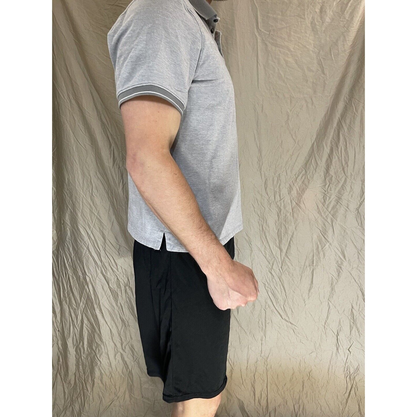 Buffalo David Bitton Large Polo Men Shirt Gray Short Sleeve Cotton Stretch