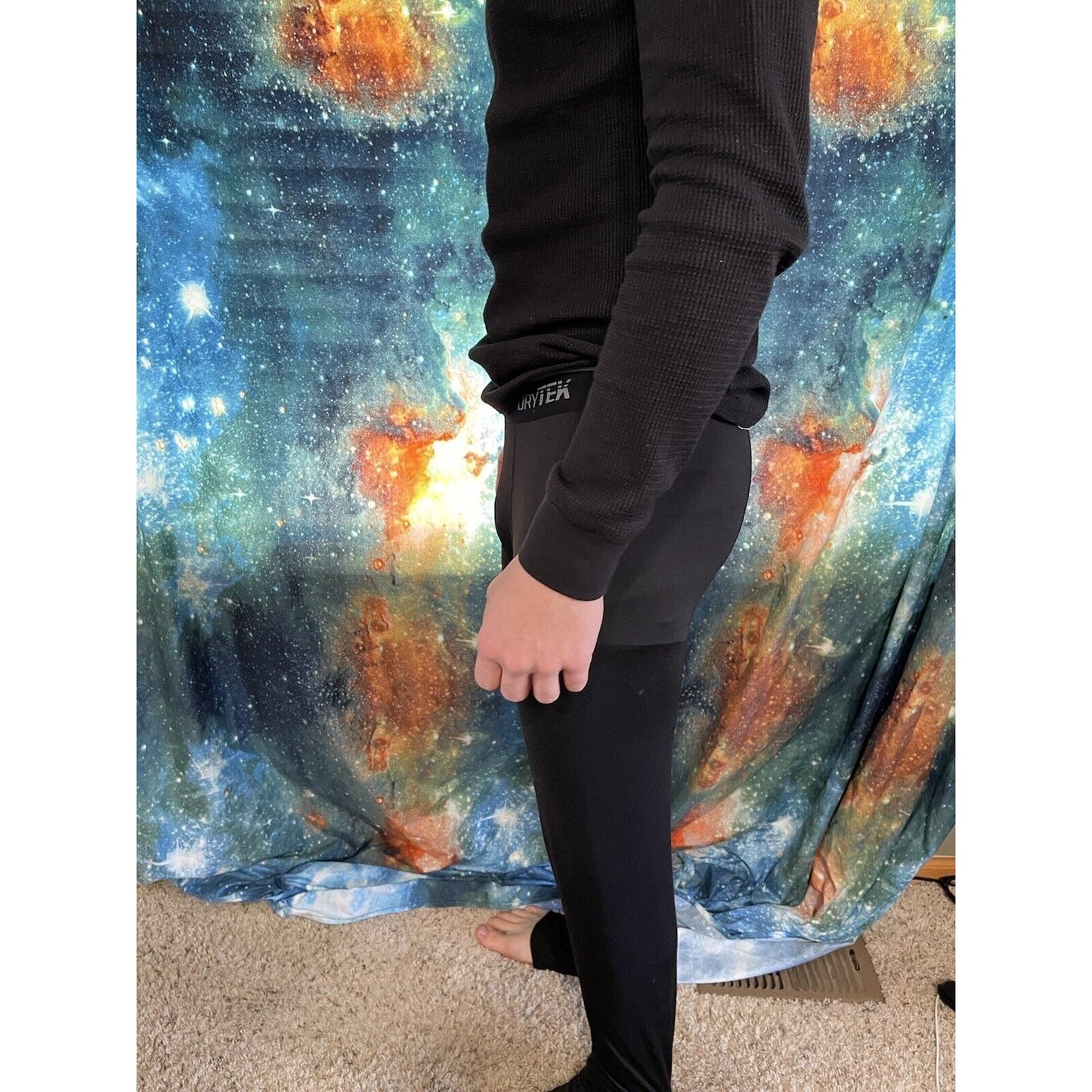 Men's Black TEK GEAR DRYTEK 3/4 BASE LAYER PANTS Black, Size LARGE