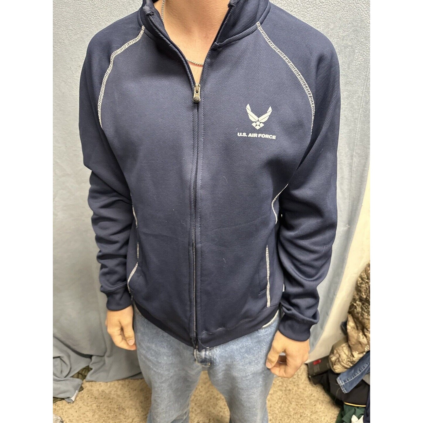 Men’s Dark Blue J America Polyester US Air Force Medium Full Zip Jacket USAF