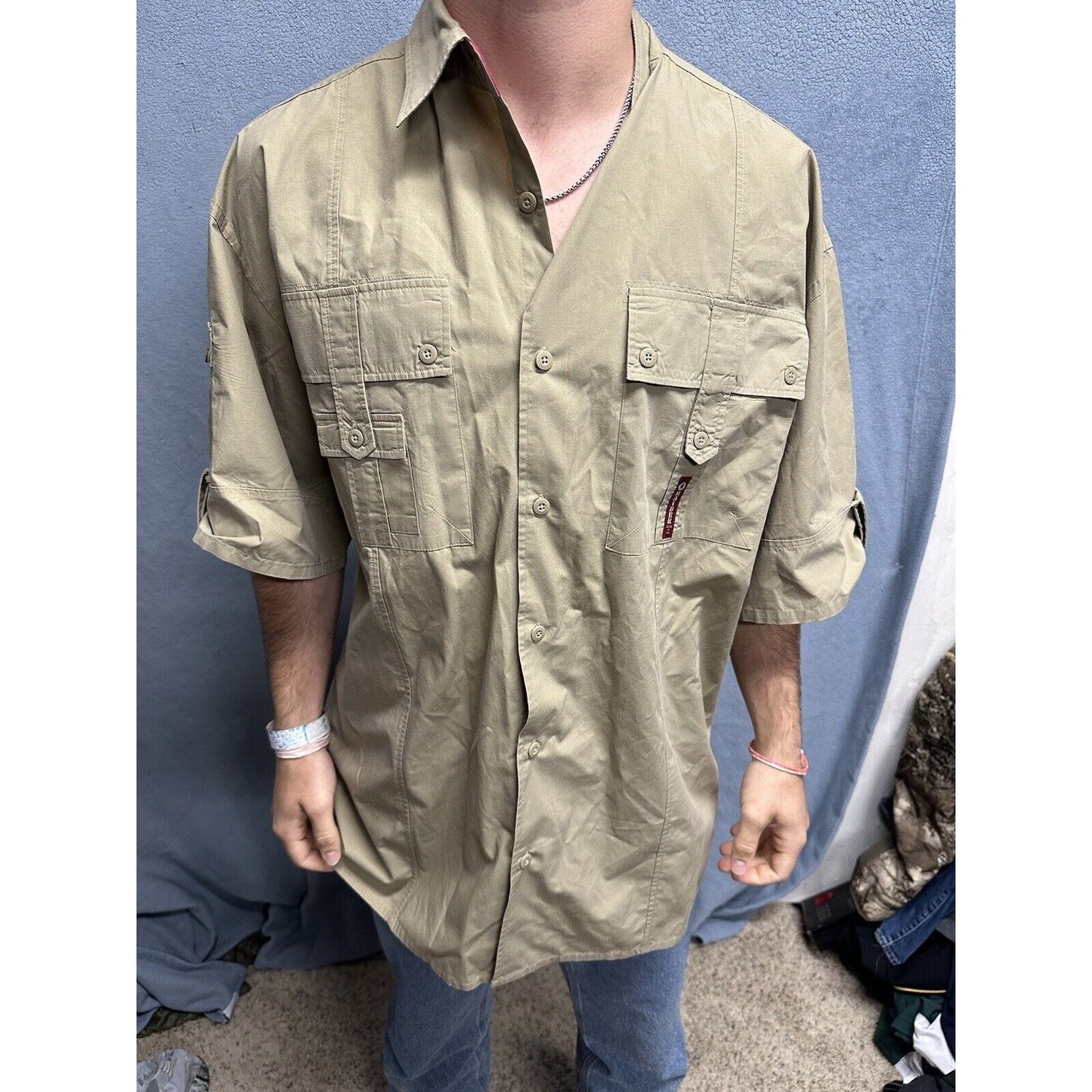 Men’s Khaki Raider Jean Company Large Short Sleeve Button Up Shirt