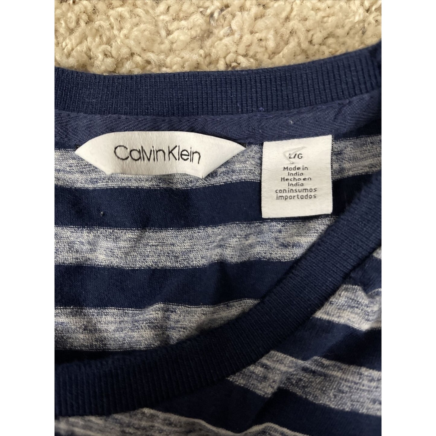 Vintage Calvin Klein Striped T-Shirt Blue White Navy Stripes Size Large