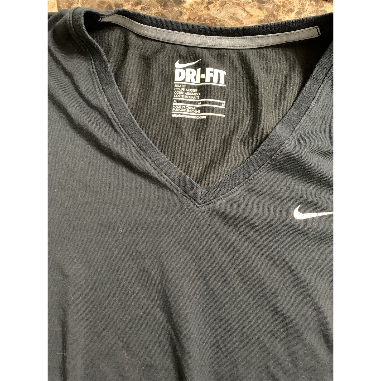 Nike Mens M (36) Black Slim Fit V-Neck T-Shirt Dri-Fit Short Sleeve