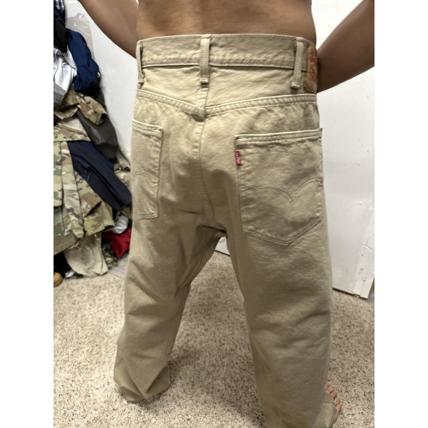 Levi's 501 Denim Beige Khaki Jeans - Size 40 X 32 Button Fly Lightweight Denim