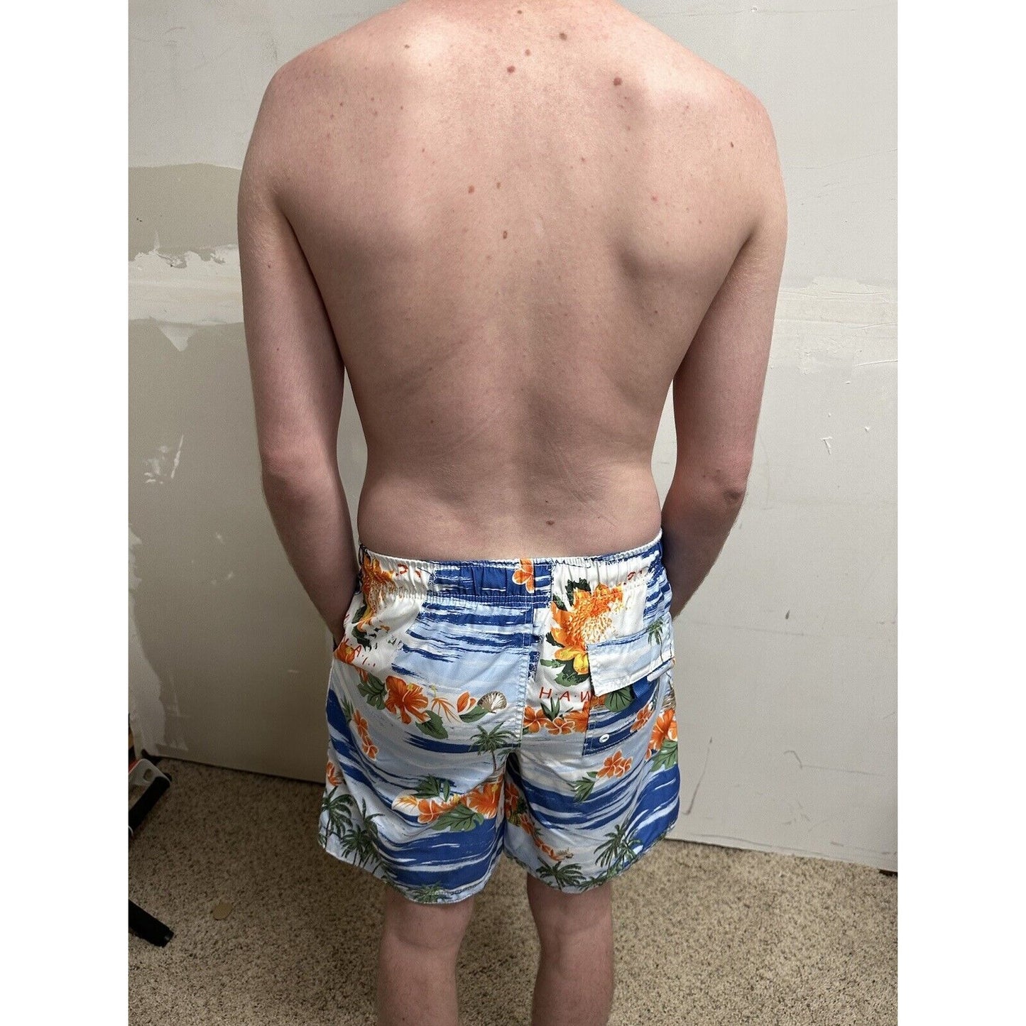 men’s merona medium hawaii bathing suit swim trunks blue