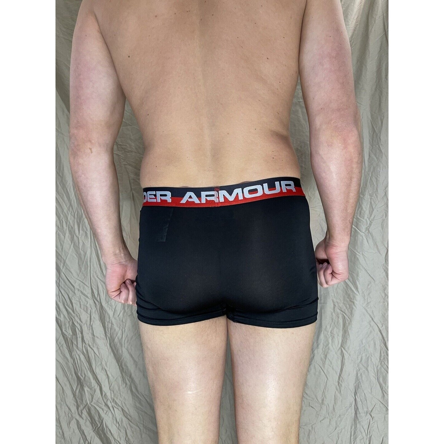 boys under armour black boxerjock red and black band youth XL