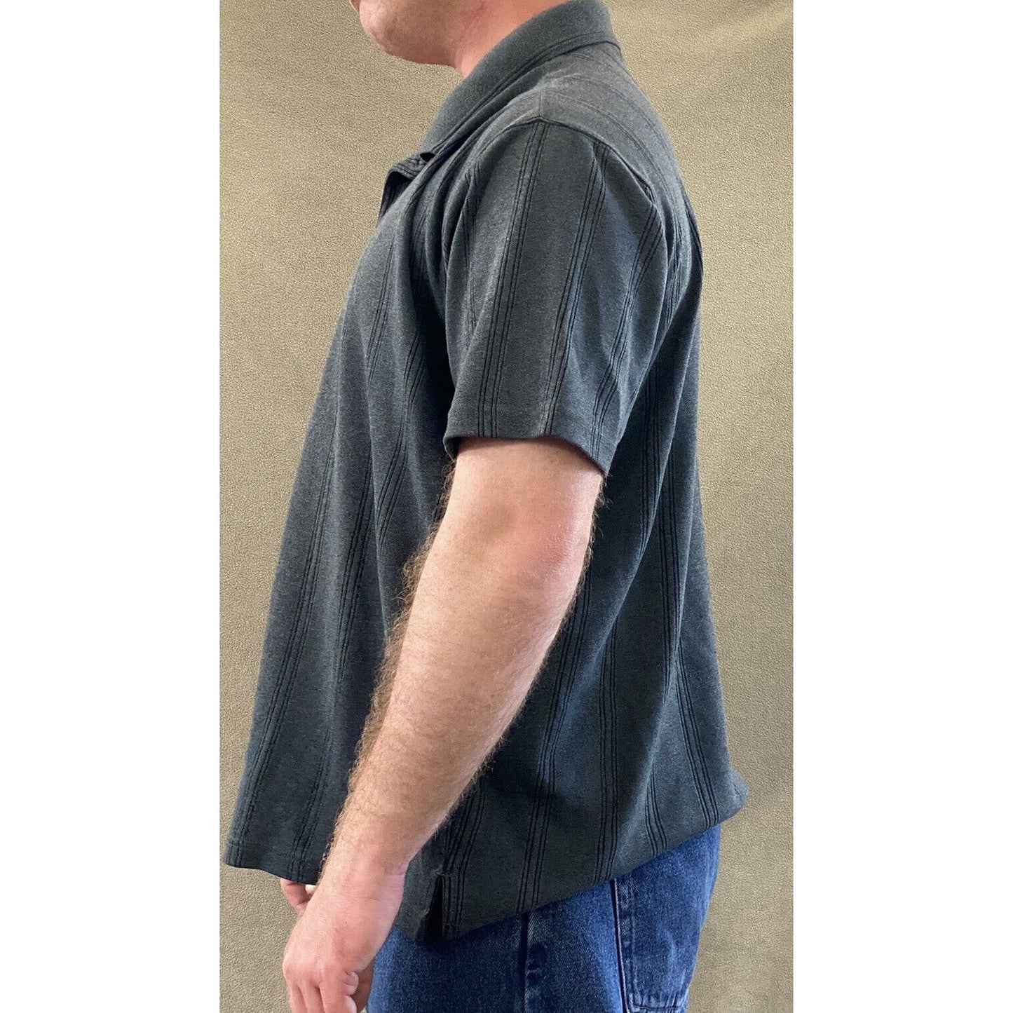 AXIST Men's XXL Dark Gray Stripes Knit Polyester-Cotton Polo Shirt