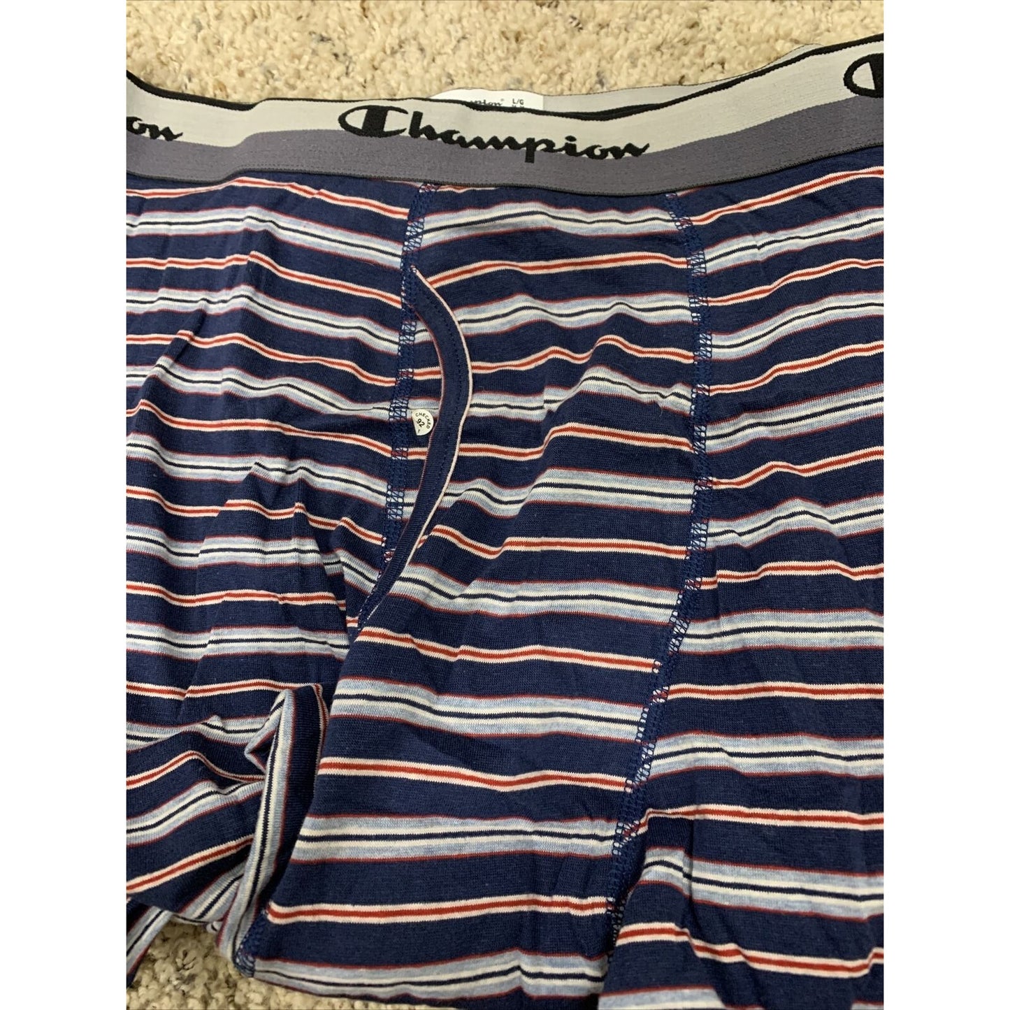 Men’s Champion Boxer Briefs Large Active Fit Striped Blue / White / Red