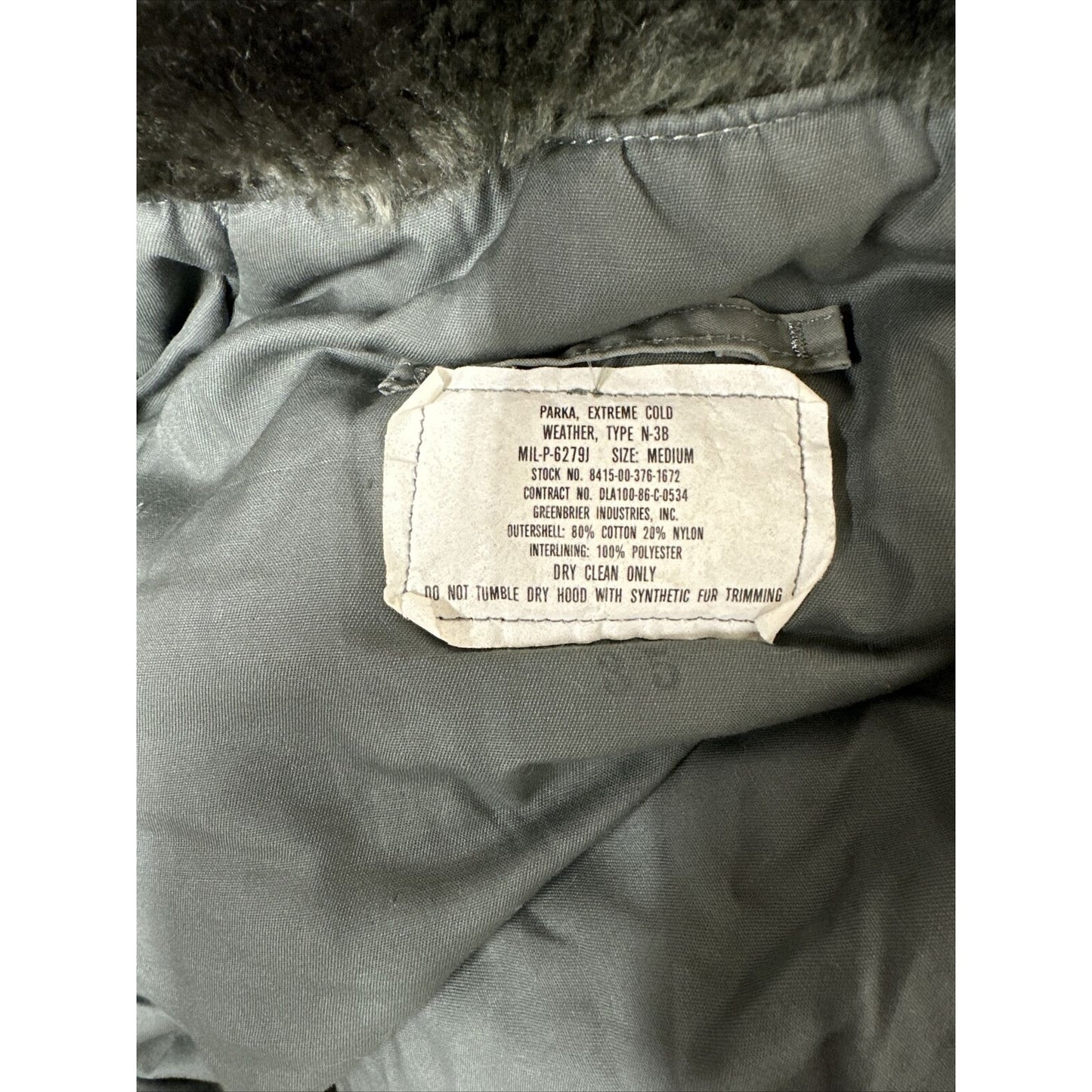USAF Military Uniform Parka Extreme Cold Weather Type N-38 Medium Sage Green