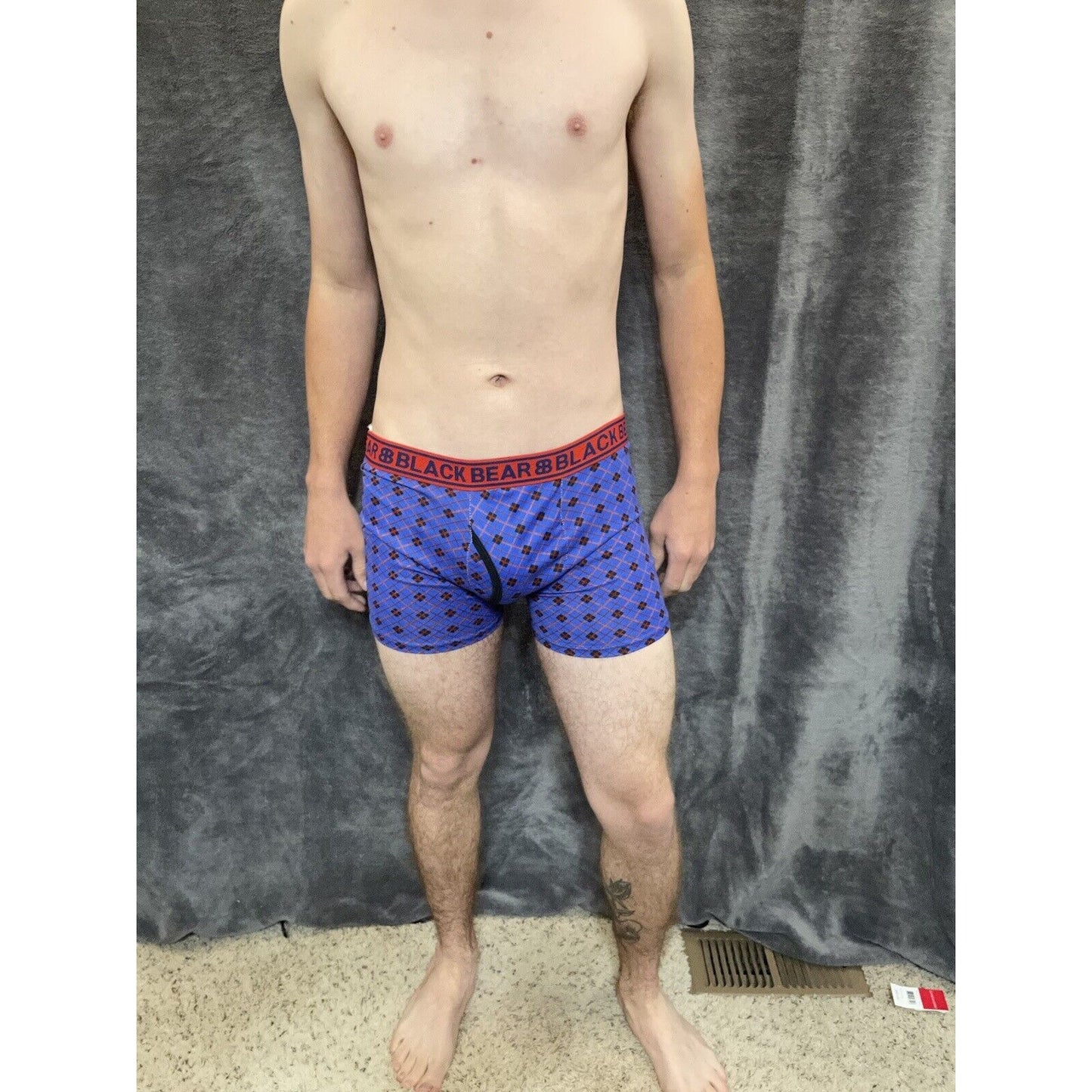men's medium athletic trunk style black bear boxer brief Blue And Red Plaid