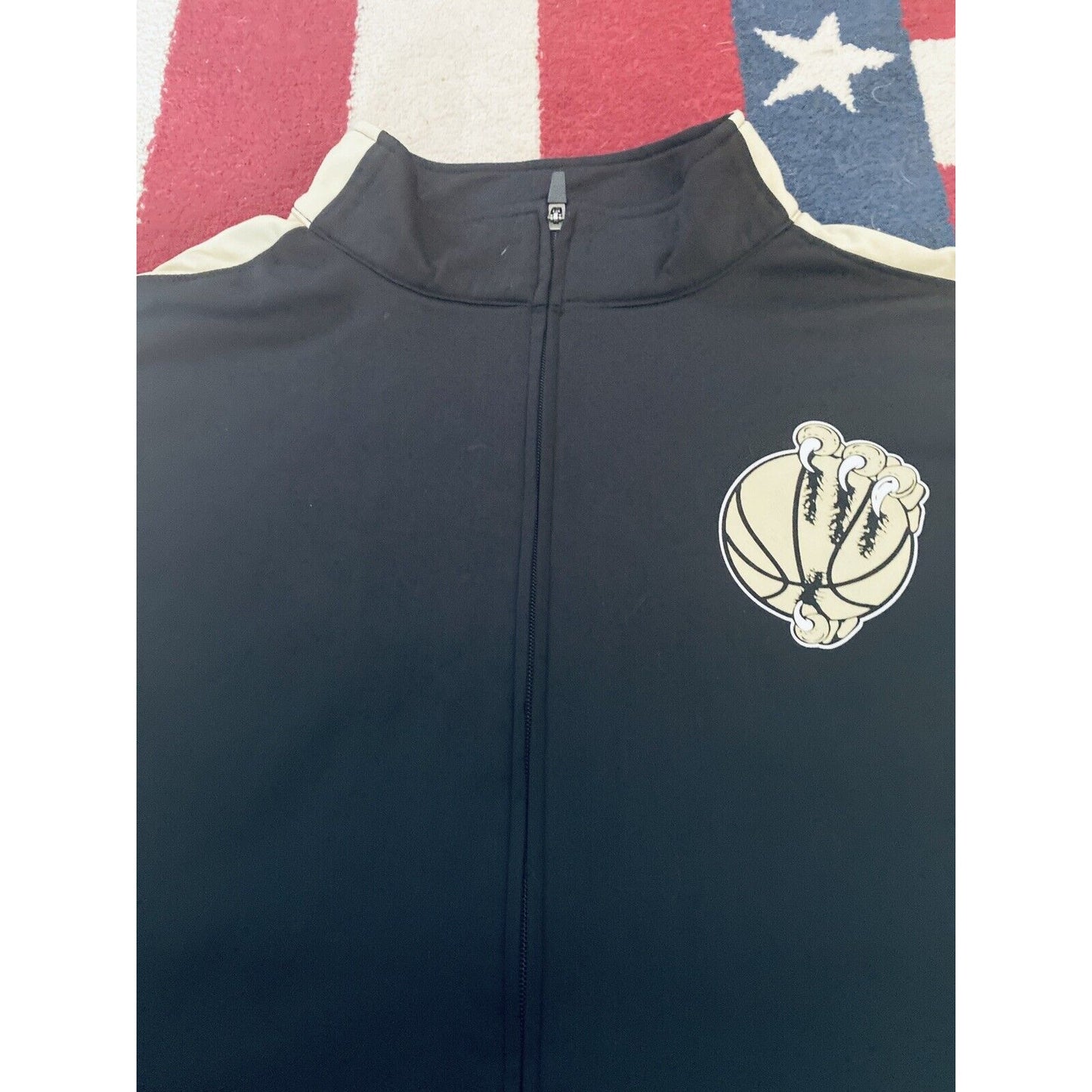 Augusta Sportswear Large Full-Zip Black Fleece Graphic (tiger on Ball) Jacket.