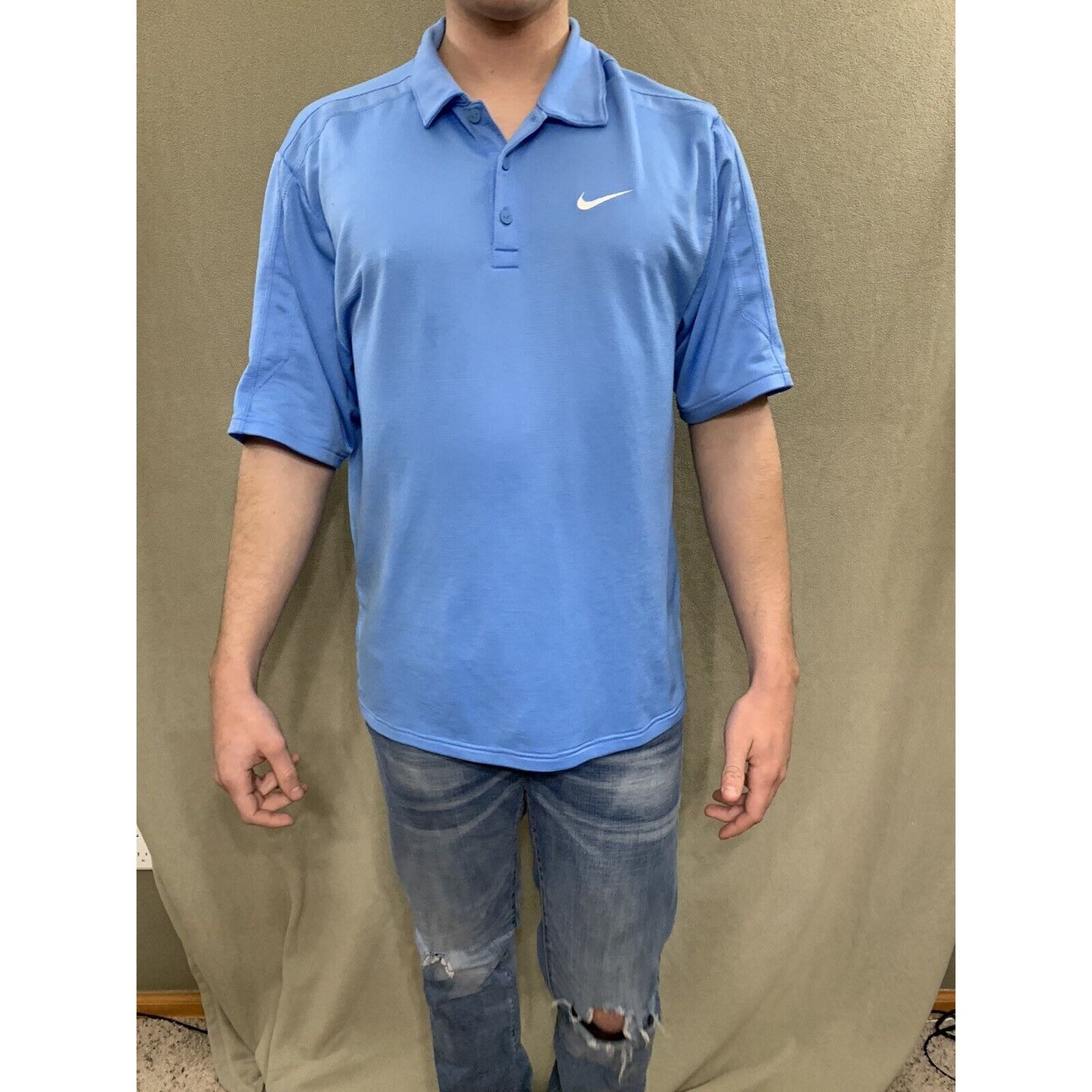 Nike Mens Large Golf Polo Blue Short Sleeve Shirt Dri Fit