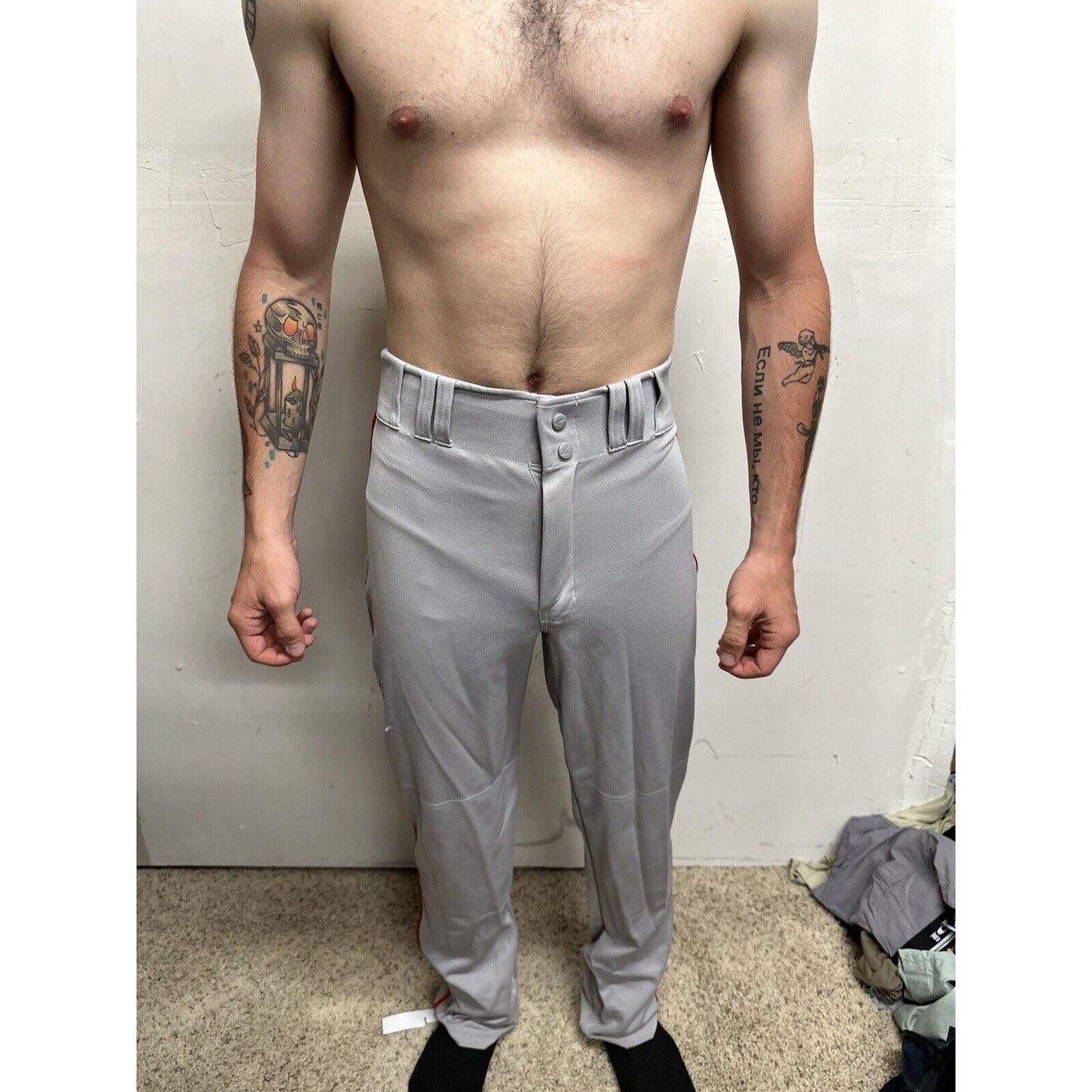 Men’s Chanmpro Adult Small Gray Baseball Pants Red Stripe