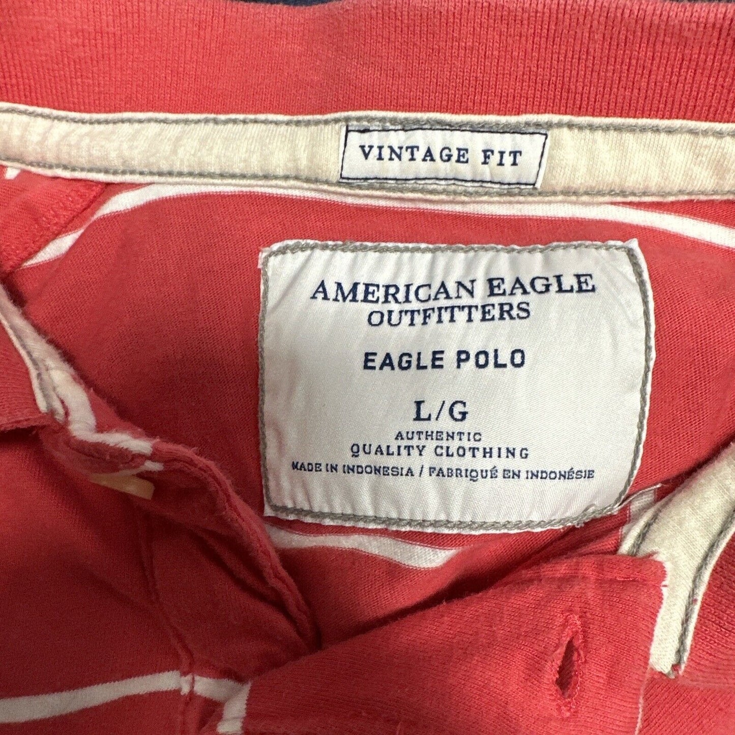 Salmon Pink Men’s Striped American Eagle Vintage Fit Large Polo Shirt