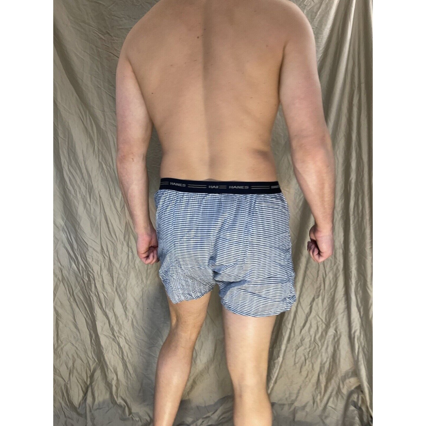 men's hanes blue plaid boxer shorts large confort flex
